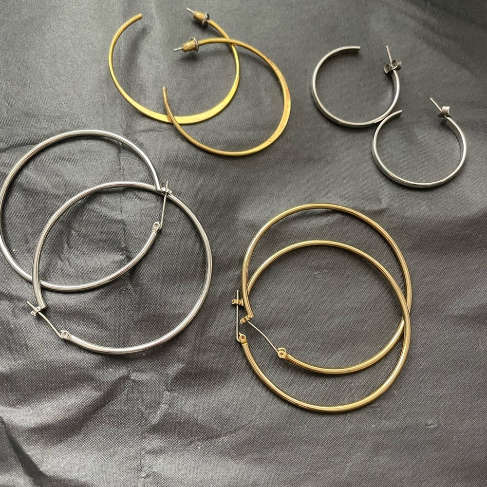 Elegant Gold and Silver Hoop Earrings Set